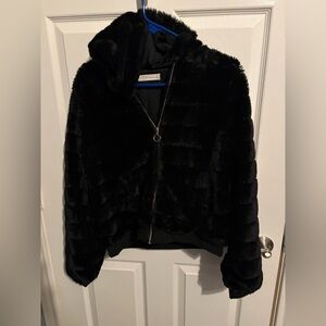 13- Women's Black Faux Fur Teddy Jacket with Hood